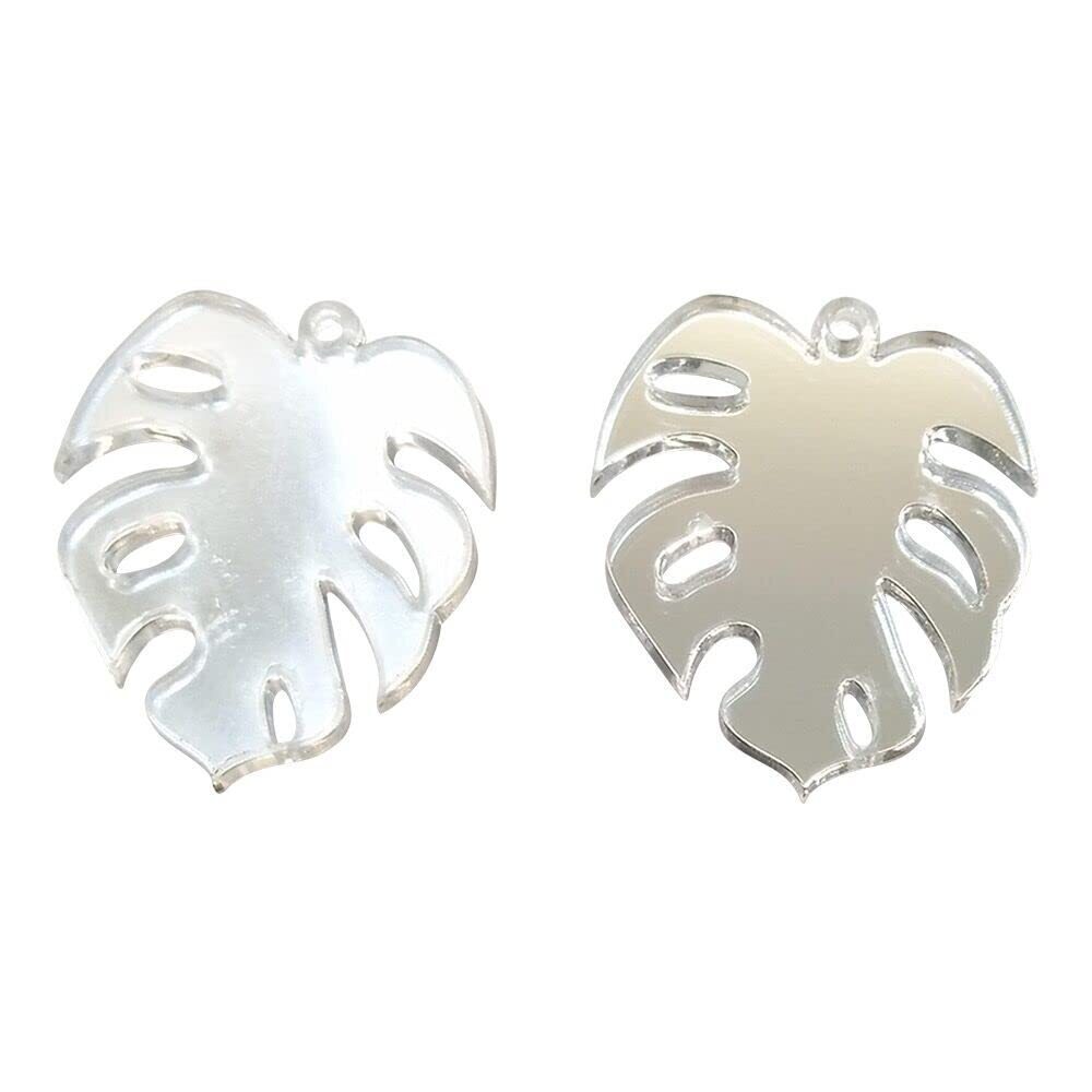 3981 10pcs Holographic Acrylic Monstera Jewelry Finding, Laser Cut